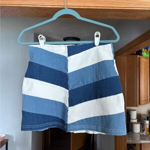 Blue and White Chevron Mini Skirt